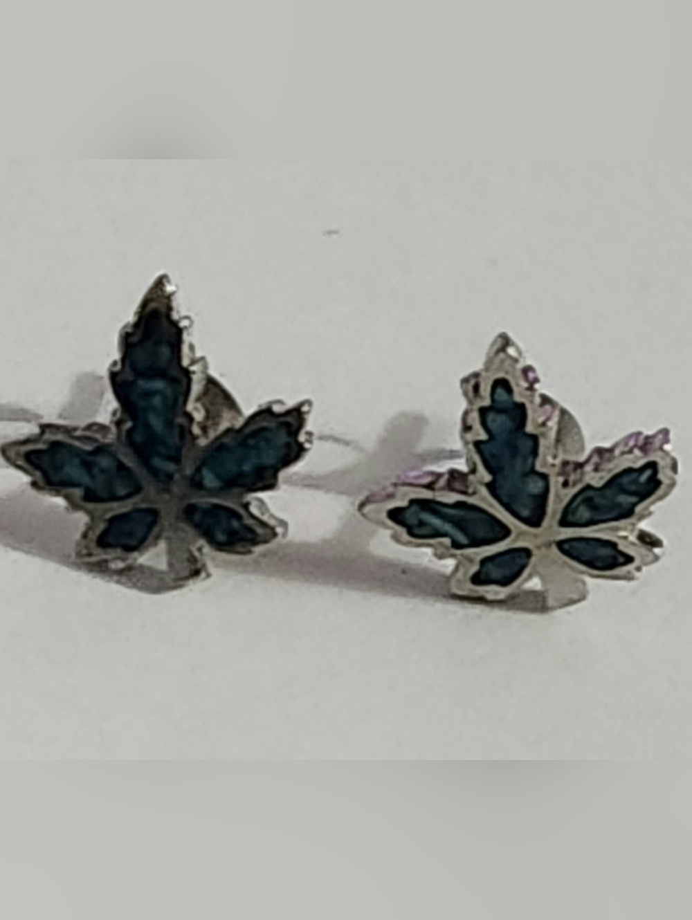 Navajo Antiqued Leaf Stud Earrings with Teal Inlay